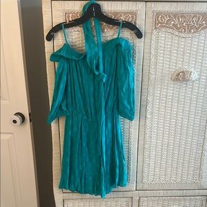 NWT Lilly Romper. XS. Elegant Teal Off-Shoulder Dress